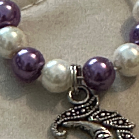 3/$15 Wine glass tag – stainless steel hoop, purple/white beads, crescent moon - Picture 7 of 11
